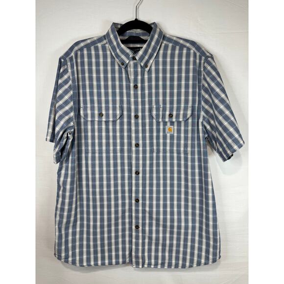 Carhartt Large Loose fit Short Sleeve Button Up Blue/white - Picture 1 of 3